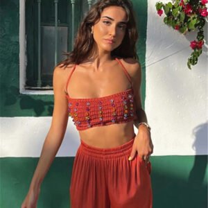 ensemble pantalon terracotta femme crop top perlé