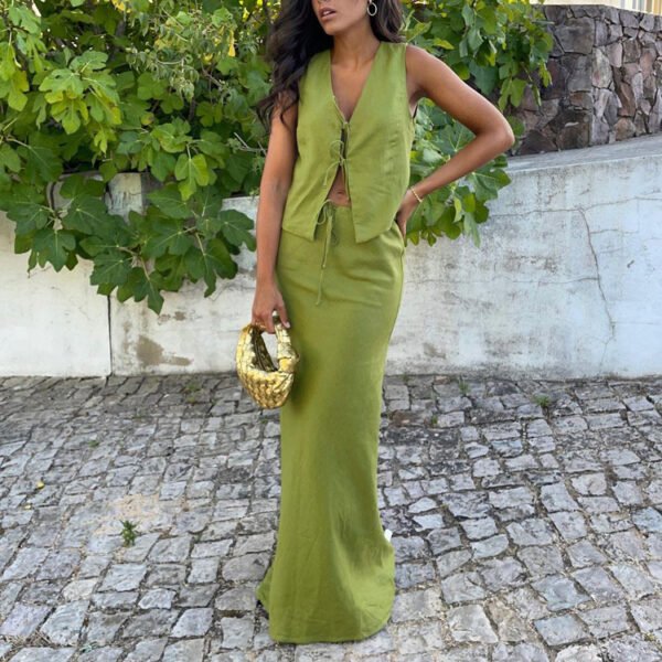 ensemble jupe longue et haut chic vert