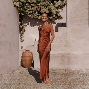 Robe Mariage Terracotta - Robe Cérémonie Satin Terracotta